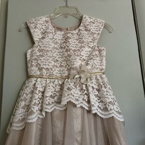 Jona Michelle Cream Lace Kids Dress with Gold Accent